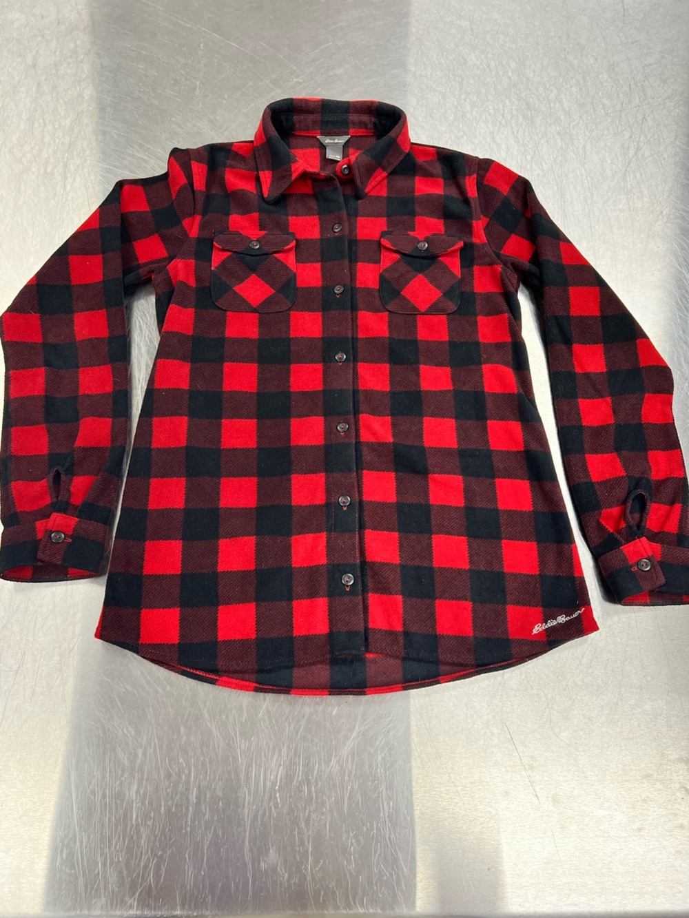 Eddie Bauer Red and Black Buffalo Check Button-Down Shirt Women XS or Girl XL